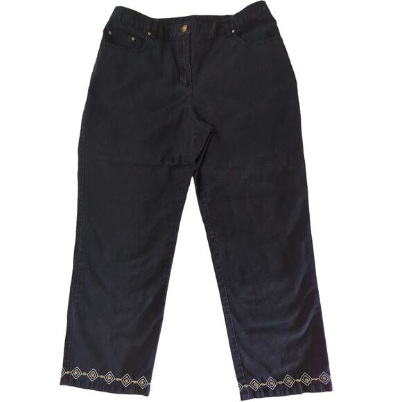 Ruby Rd. Black Stretch Capri Pants Embroidered Sequined Leg Hem Women's Size 10 - Picture 1 of 8